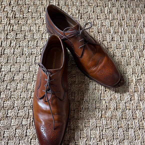 Johnston & Murphy Sheepskin Medallion Toe Oxford Brown Leather 15-1760 Sz 11 M